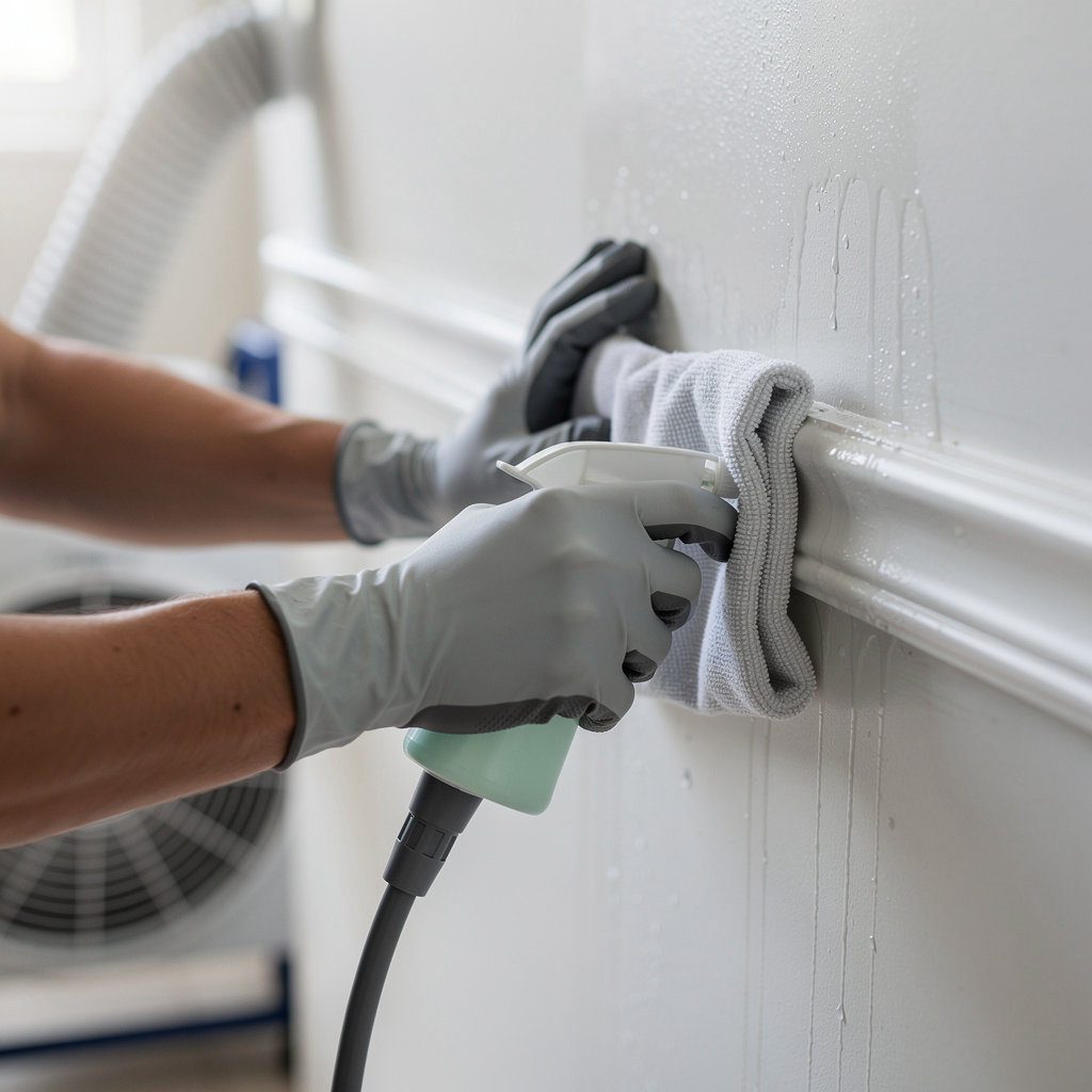 Ambriz Restoration IICRC certified technician assessing water damage and mold remediation needs in a Chula Vista home